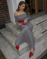 Off Shoulder Fit Knitted Maxi Dress Newgew Dresses