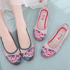 Women's Traditional Embroidered Tendon Bottom Breathable Canvas Shoes Newgew