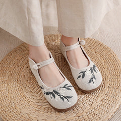 Women's Cloth Vintage Embroidered Flat Dance Ethnic Canvas Shoes Newgew