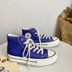 Women's White Thick-soled Thin Color Board Canvas Shoes Newgew