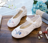 Women's Low Pumps Low-cut Embroidered Cotton One-word Canvas Shoes Newgew