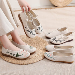 Women's Cloth Vintage Embroidered Flat Dance Ethnic Canvas Shoes Newgew