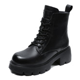 Women Minimalist Leather Furred Chunky Platform Boots Newgew Shoes