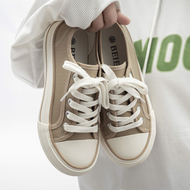 Women's Fashionable Spring Versatile Korean Style Platform Canvas Shoes Newgew