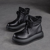 Women Retro Minimalist Casual Leather Platform Boots Newgew Shoes
