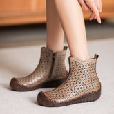 Women Casual Hollow Leather Handmade Ankle Boots Newgew Shoes