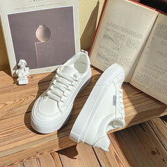 Women's Niche White Fashionable Sports Platform Canvas Shoes Newgew