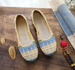 Women's Soft Bottom Beach Woven Cloth Summer Ethnic Canvas Shoes Newgew