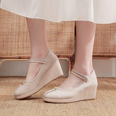 Women's Classic Cloth Embroidered Cotton And Linen Retro Canvas Shoes Newgew