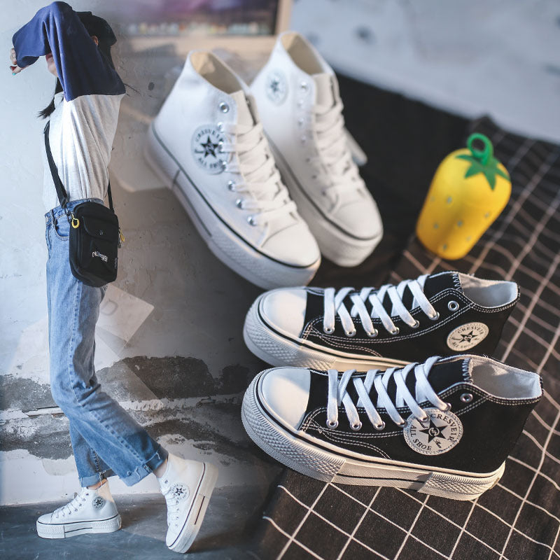 Women's Spring Platform White Trend Cloth Canvas Shoes Newgew