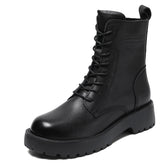 Women Retro Fashion Leather Combat Boots Newgew Shoes