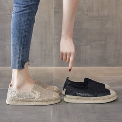 Glamorous Women's Straw Fisherman Trendy Versatile Canvas Shoes Newgew