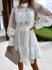 Lace Trim Long-Sleeve Dress Newgew Dresses