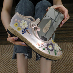 Women's Elegant Mesh Flat Embroidered Canvas Shoes Newgew