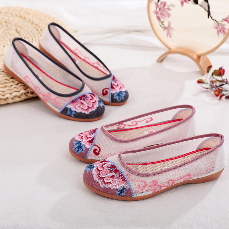 Women's Traditional Embroidered Tendon Bottom Breathable Canvas Shoes Newgew