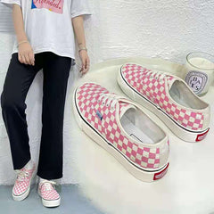 Spring Female Korean Style Chessboard Plaid Canvas Shoes Newgew