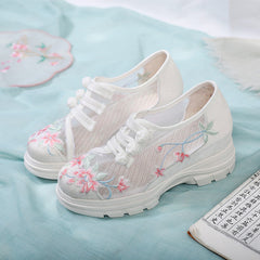 Women's Style Embroidered Ancient Height Increasing Canvas Shoes Newgew