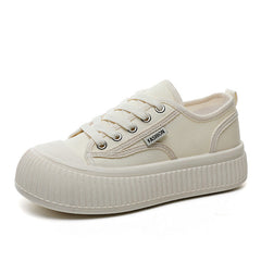 Women's White Thick Sole Height Increasing Canvas Shoes Newgew