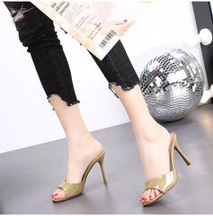 Patent leather elegant flip flops high heels NewGew