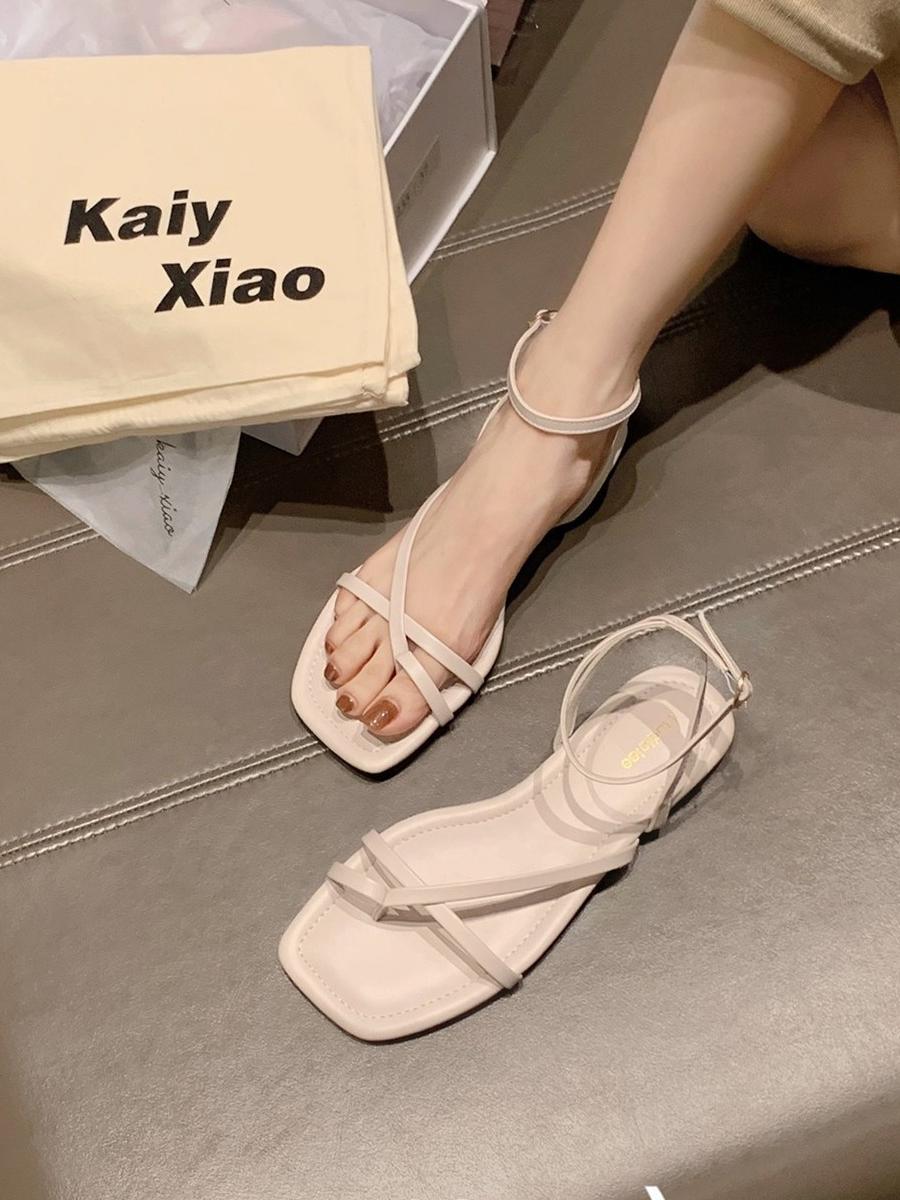 Square Toe Cross Strap Flat Thong Sandals Newgew
