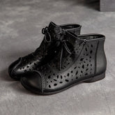 Women Retro Casual Hollow Leather Flat Ankle Boots Newgew Shoes