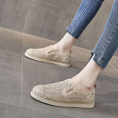 Glamorous Women's Straw Fisherman Trendy Versatile Canvas Shoes Newgew