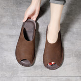 Women Retro Soft Cowhide Summer Flat Slides Newgew Shoes