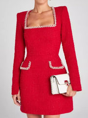 Pearl-Embellished Tweed Dress Newgew Dresses