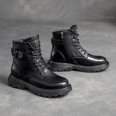 Women Retro Leather Flat Thick Soled Casual Boots Newgew Shoes