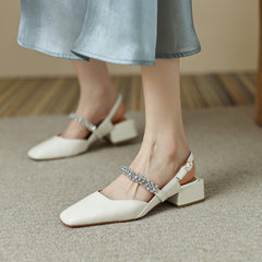 Dalila Square Toe Slingback Flats with Rhinestones NEW GEW