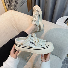 Women's Thick Bottom Slip-on Dad Height Increasing Leisure Canvas Shoes Newgew