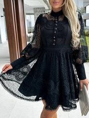 Lace Trim Long-Sleeve Dress Newgew Dresses