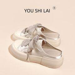 Women's Summer Thick Bottom Satin White Canvas Shoes Newgew