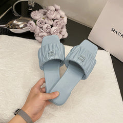 Pleated Flat Heel Non-Slip Square Toe Sandals NewGew