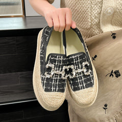 Women's Woven Flat Cloth Platform Slip-on Lofter Canvas Shoes Newgew