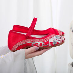 Women's Antique Style Embroidery Tendon Bottom Height Increasing Canvas Shoes Newgew