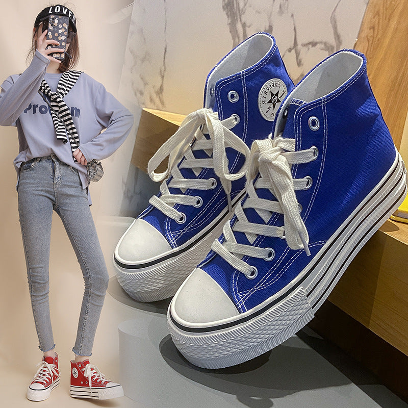Women's Platform Trendy Heightened Easy Wear Korean Canvas Shoes Newgew