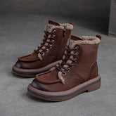 Women Leather Soft Furred Flat Snow Boots Newgew Shoes
