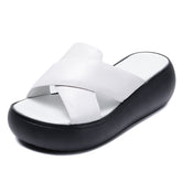 Women Leather Summer Casual Platform Slide Sandals Newgew Shoes