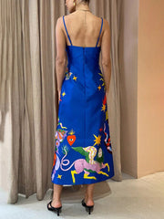 Summer Satin Backless Printed Sleeveless Midi Dress Newgew Dresses