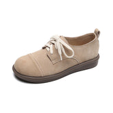 Women Retro Frosted Leather Flat Casual Shoes Newgew Shoes