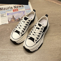 Women's Spring Thick Bottom Versatile Korean Style White Round Canvas Shoes Newgew