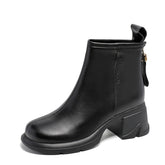 Women Minimalist Solid Leather Chunky Heel Ankle Boots Newgew Shoes