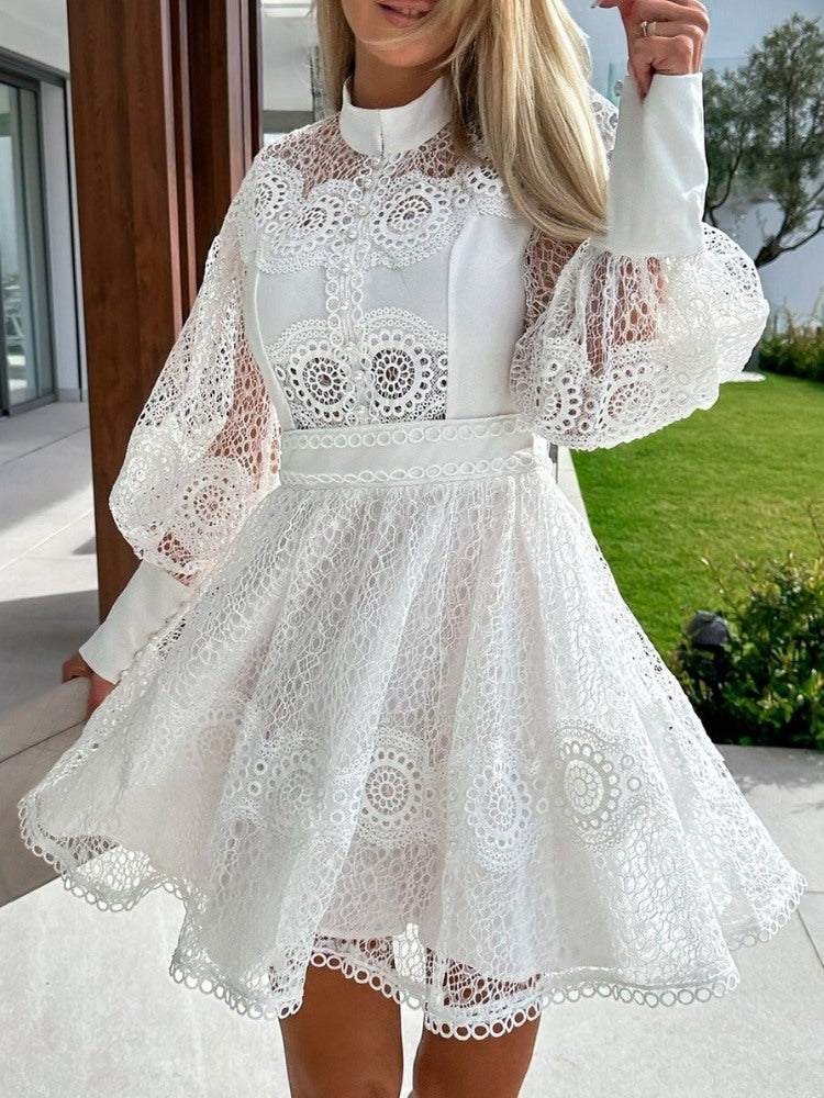 Lace Trim Long-Sleeve Dress Newgew Dresses