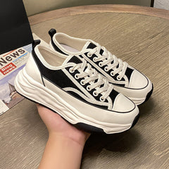 Women's Spring Thick Bottom Versatile Korean Style White Round Canvas Shoes Newgew