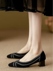 Knitted Pointed Toe Low Heel Shoes Newgew
