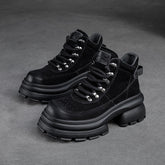 Women Retro Leather Chunky Platform Ankle Boots Newgew Shoes