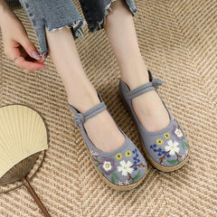 Women's Elegant Mesh Flat Embroidered Canvas Shoes Newgew