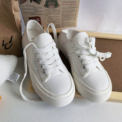 Women's Summer Thin Retro Breathable White Wild Canvas Shoes Newgew