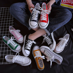 Women's Korean Evergreen Colored Flat Schoolgirl Candy Canvas Shoes Newgew